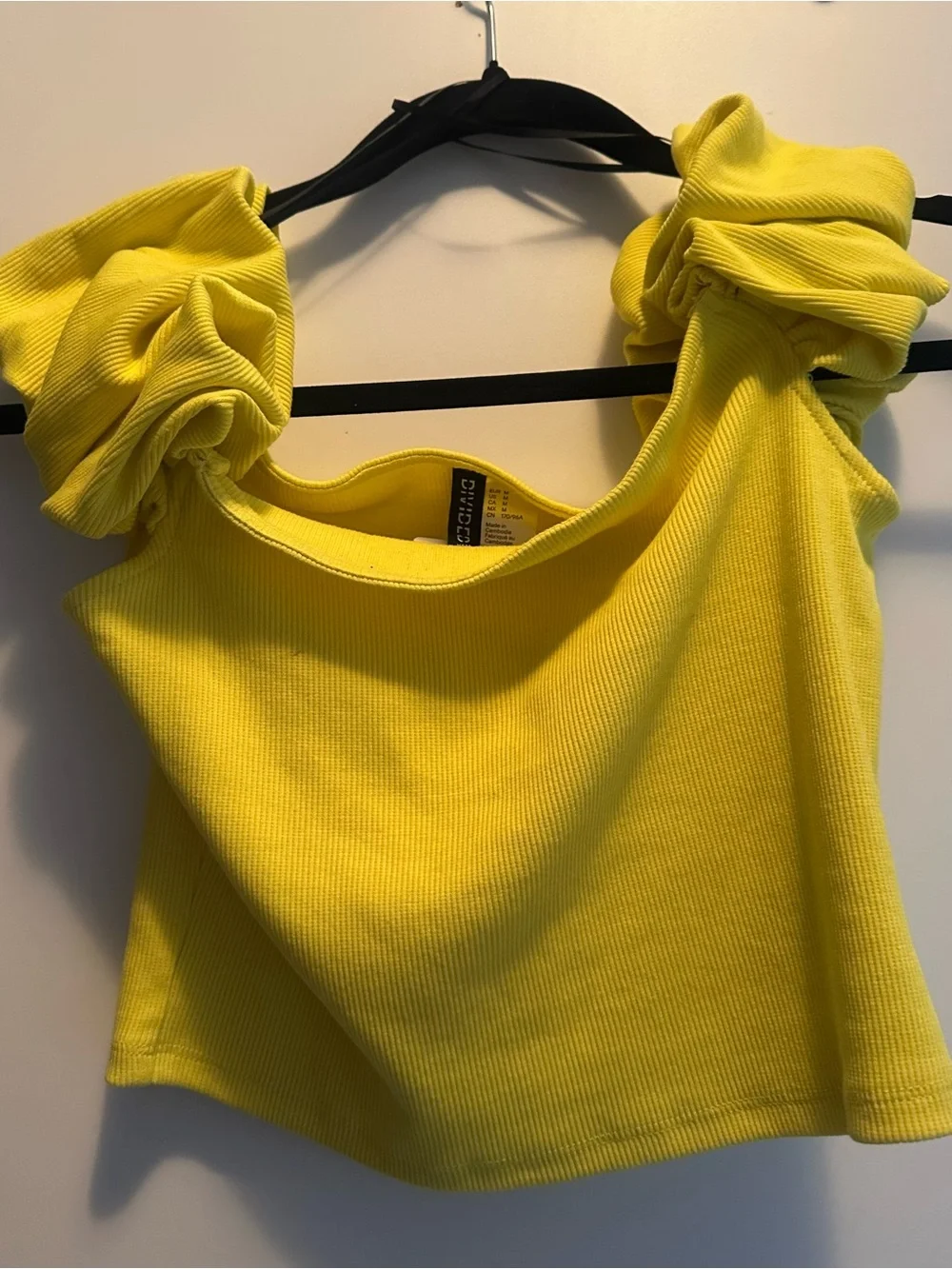 H&M Bright Yellow Ruffle-Shoulder Ribbed Crop Tank - Picture 2 of 2